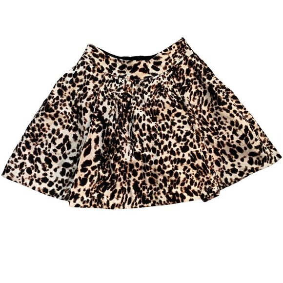 Zara Animal Print Twill Skirt Leopard Cotton Pleated Sz M - Picture 1 of 5